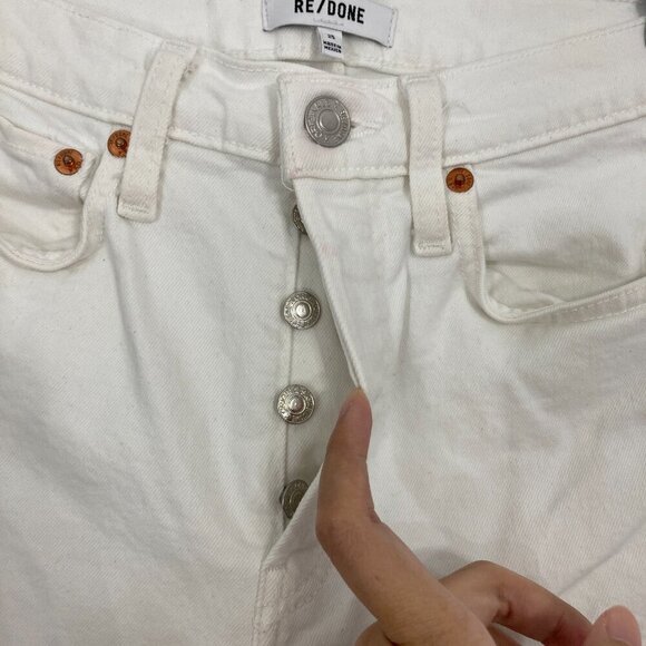 Re/Done White Distressed Button Fly Slim Leg Jeans size 25 - Picture 2 of 10